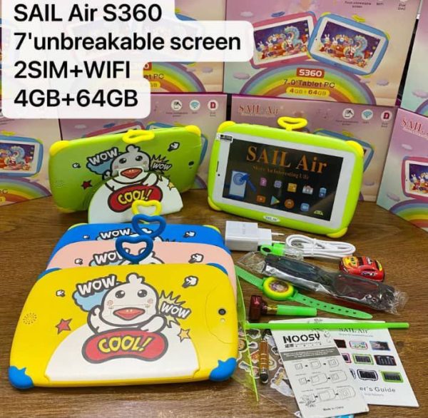 Sail Air Kids Tab S360, 7inches Tablet PC, Unbreakable Screen, 4GB + 64GB Memory, Dual SIM, WiFi With Accessories