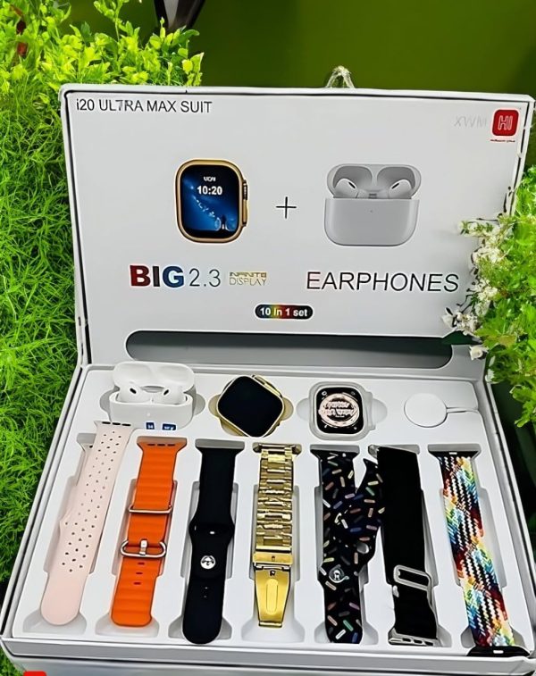 I20 Ultra MAX Suit 10 in 1 Set BT Calling Smart Watch with AMOLED Display & Activity, Health Tracker for Men & Women